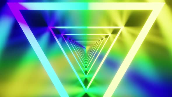 Vj Loop Triangle Blue And Yellow Tunnel Motion HD