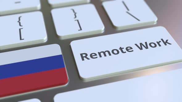 Remote Work Text and Flag of Russia on the Computer Keyboard