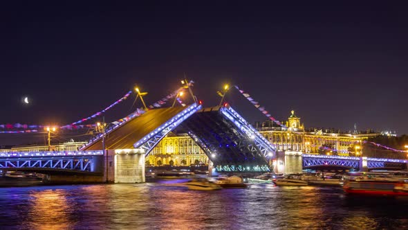 Drawn Palace Bridge in St. Petersburg at Night