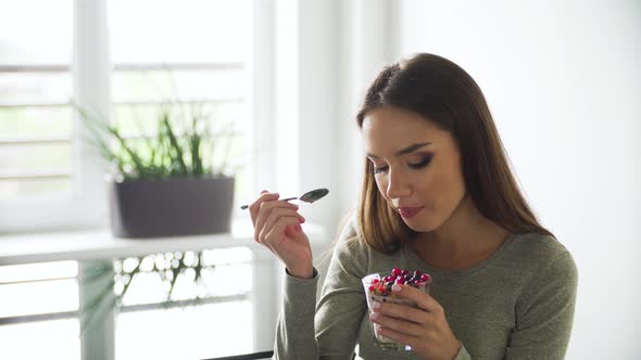 Woman Eating Healthy Dieting Food On Breakfast