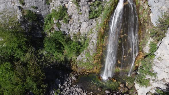 Beautiful Theth Waterfall Near Theth Village in Albanian Alps Mountains