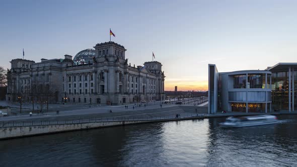 Day to Night Aerial Time Lapse of Reichstag, Berlin, Germany