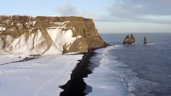 Reynisdrangar Columns and the Black Sand Beach in Iceland