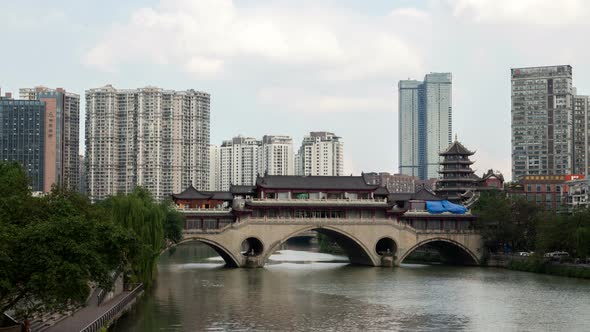 Anshun Lang Bridge in Chengdu Sichuan Province Timelapse