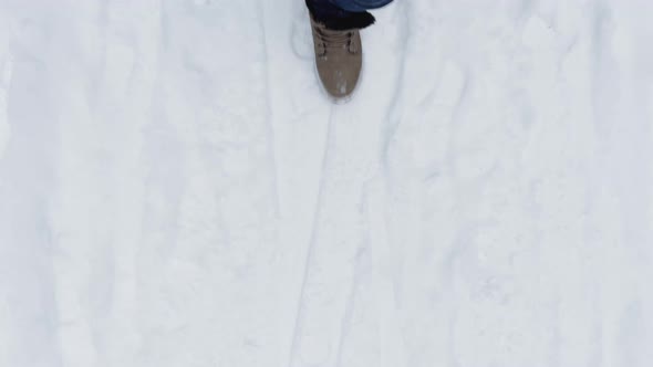 Man's Beige Boots Go on Snow to a Clear Frosty Sunny Weather Boots Fail During Snow Boots with Laces