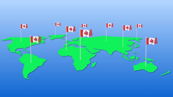 Flag Of Canada Around The World Flying Wave Animation
