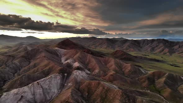 Colorful Treeless Hills at Magnificent Sunset