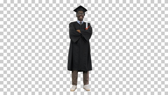 African american male student in graduation, Alpha Channel
