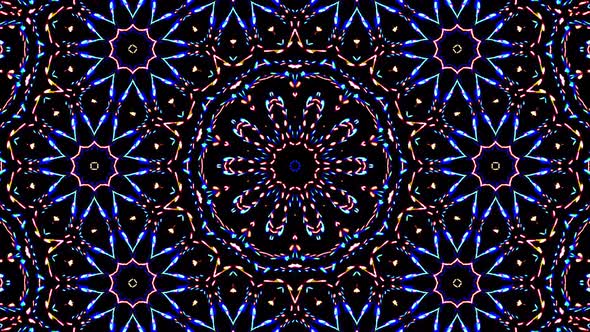 Bright abstract light governing full color, kaleidoscope, black background