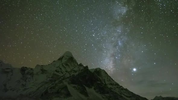 Milky Way Over Ama Dablam Mountain. Himalaya, Nepal