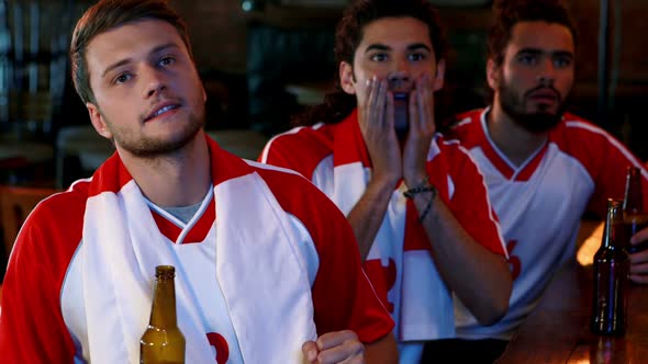 Friends cheering while having beer at bar counter