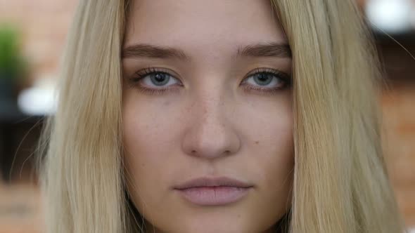 Close up Face Portrait Of Girl , blond