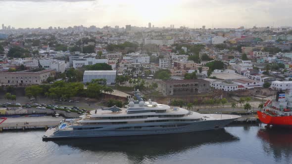 Luxury yacht flying fox of Russian oligarch docked in Puerto Don Diego, Santo Domingo