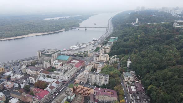 Cityscape of Kyiv, Ukraine. Aerial View, Slow Motion