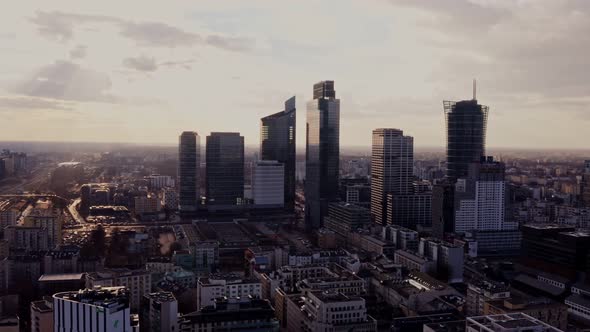 Panoramic Bird's Eye View of a Modern Metropolis with Glass Skyscrapers