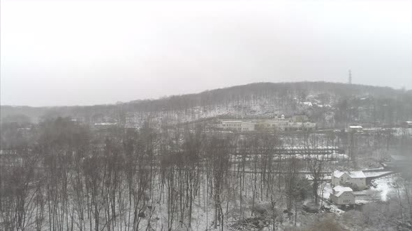 Aerial of a Snow Fall in Mahopac Upstate New York