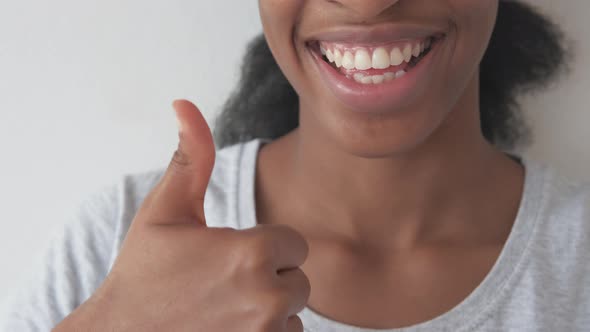 Thumbs Up Gesture Excellent Service Woman Smile