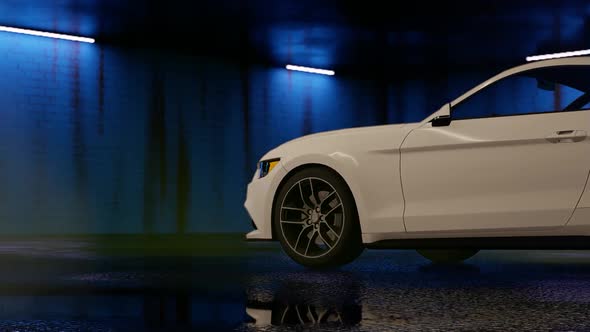 Luxury White Sports Car Drifting in Parking Garage
