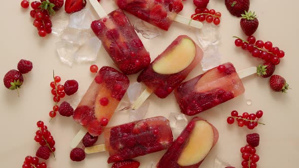 Homemade Frozen Various Red Berries Natural Juice Popsicles - Paletas - Ice Pops