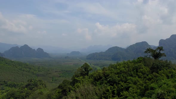 Revealing drone footage of tropical valley, Khao Sok Thailand