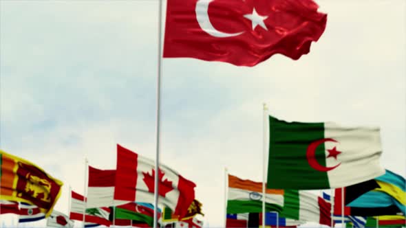 Turkey Flag With World Globe Flags Morning Shot