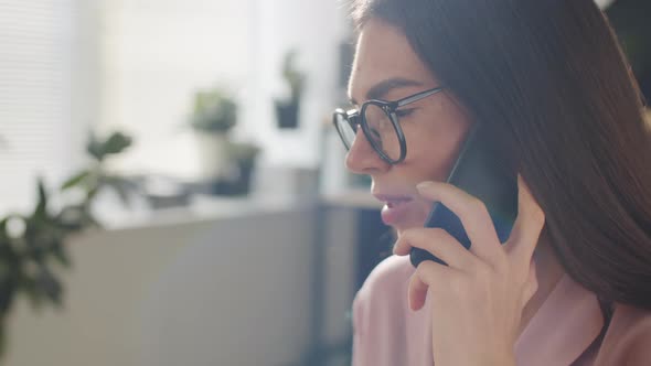 Beautiful Businesswoman Having Phone Talk in Office