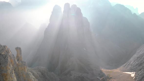 Aerial Unveil Vajolet Towers Mountain in Dolomites Italy