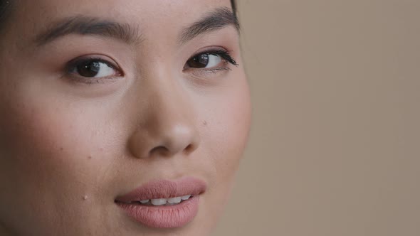 Extreme Closeup Female Face Asian Race Girl Cosmetology Service Client Dental Dentistry Patient