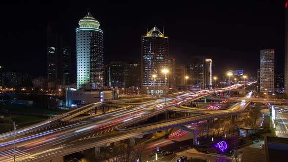 Chinese Beijing Downtown Huge Overpass Interchange Timelapse