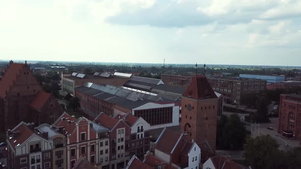 Aerial: The old town of Elblag, Poland