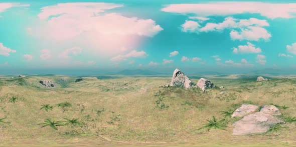 VR360 Big Stones From the High Mountain Lies on the Meadow