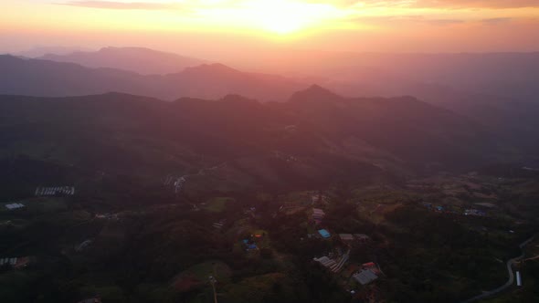 4K Aerial view of Rural village in the mountains