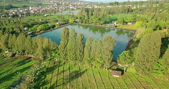 artificial lake as water supplies for agriculture during dry season. Embung Kledung, Wonosobo, Centr