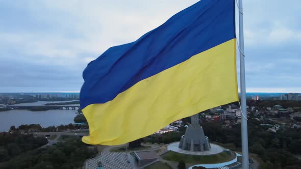 Kyiv - National Flag of Ukraine By Day. Aerial View. Kiev