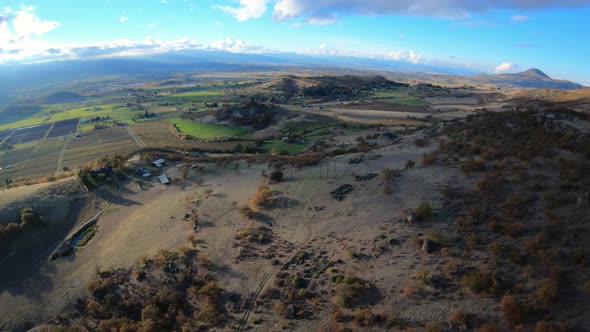 Medford Oregon Usa Aerial View Of Farms And Hills Sunny Shadows Sun Rays And Vibrant Autumn Colors