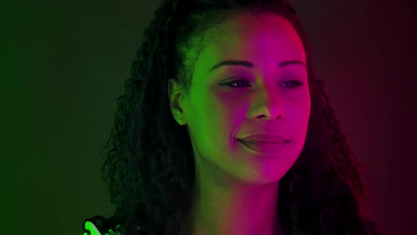 Portrait Young Lovely Female African American Looking Away Smiling