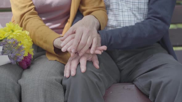 Hands of an Old Woman Holding the Hand of Old Man