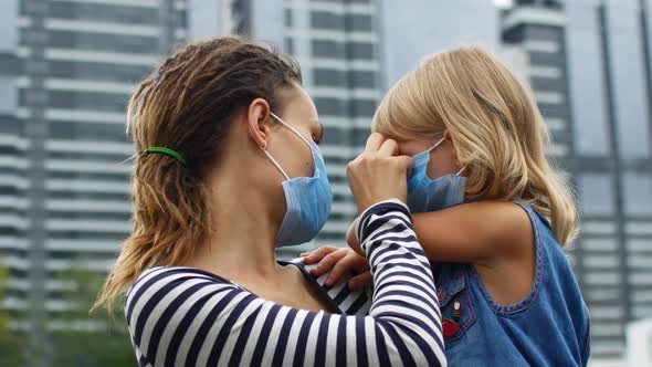 Mother Holds Her Daughter in Her Arms Coronavirus Epidemic 2019nCoV