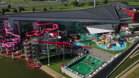 Top View of the Water Park in Zhdanovichi and the Ring Road in Minsk.Belarus