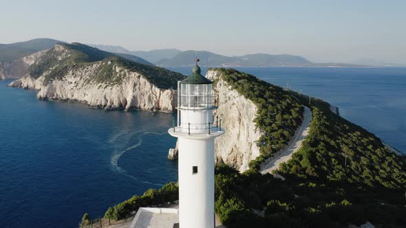 Aerial view of top of lighthouse, Cape of Ducato, Lefkada.