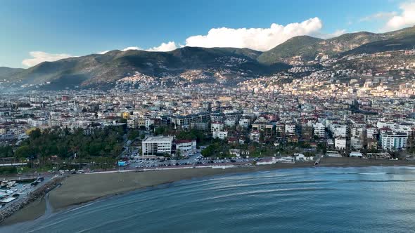 Yachts in the port aerial view 4 K Alanya Turkey