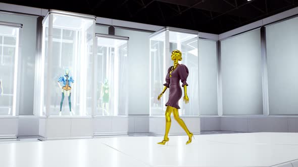 3D Fashion Show Virtual Model Walking By the Podum alt