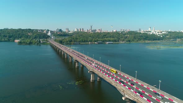 Aerial Drone Footage, Fly Above Paton's Bridge During Reconstruction