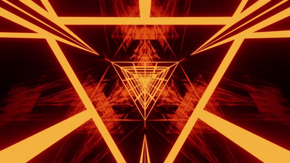 Orange Warm Hell Kaleidoscope Neon Tunnel Vj Loop Background With Reflection 4K