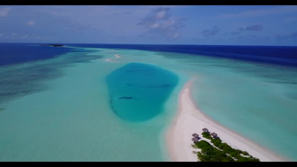 Aerial view seascape of marine coastline beach vacation by blue green sea and white sandy background