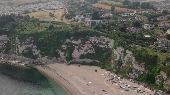 Beer village, Lyme Bay shore and cliffs. Beautiful part of Jurassic Coast, English first natural Wor