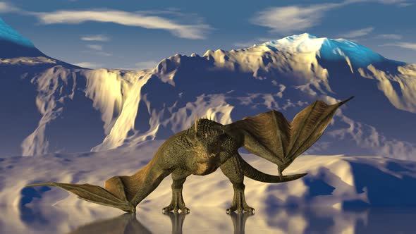 Realistic Dragon Breathes Fire in the Background of Snowy alt