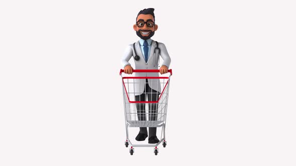 Fun 3D cartoon animation of a fun indian doctor with alpha included