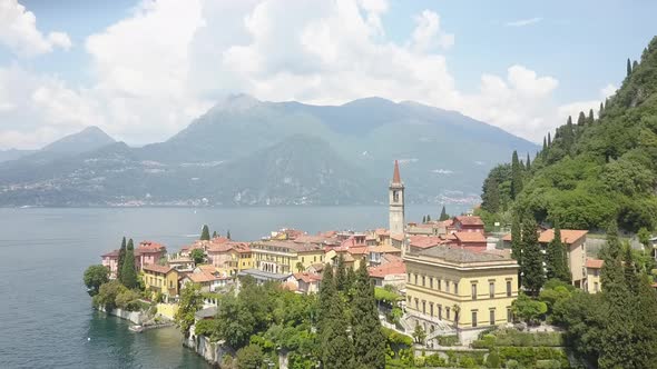 LAKE COMO, ITALY from the drone and the Italian Alps in background