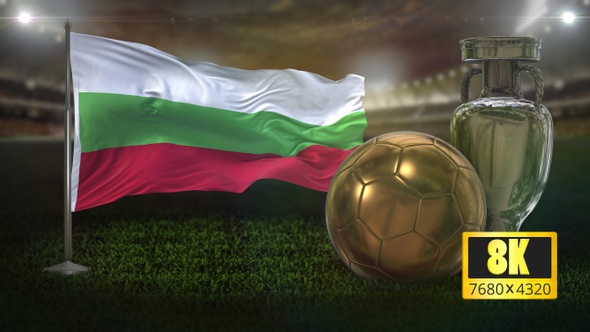 8K Bulgaria Flag With Football And Cup Background Loop